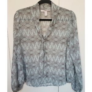 Tie-front butterfly print blouse